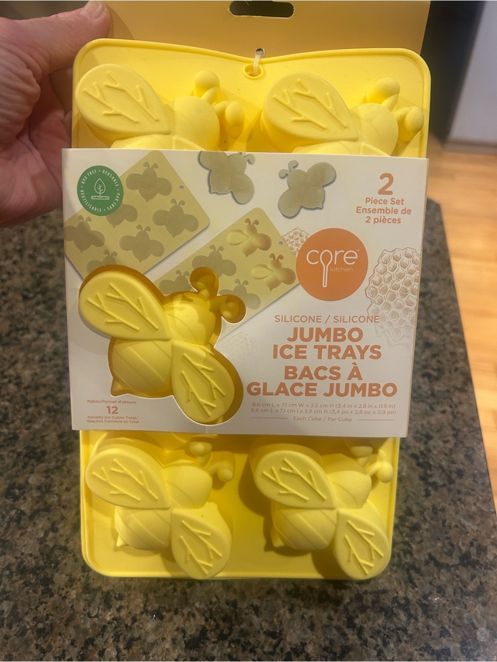 Core Home Yellow Silicone Bee Jumbo Ice Trays (2-Pack)